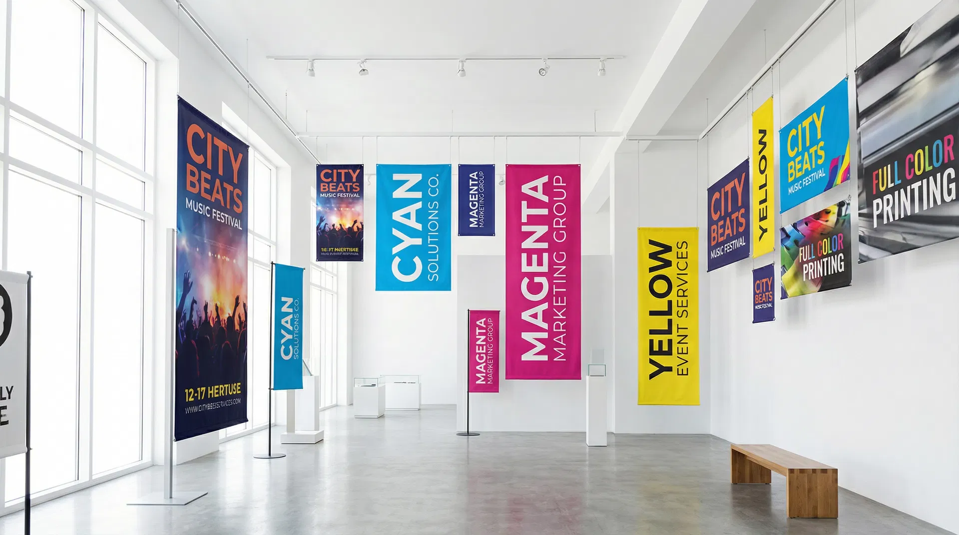 Full color vinyl banners displayed on wall